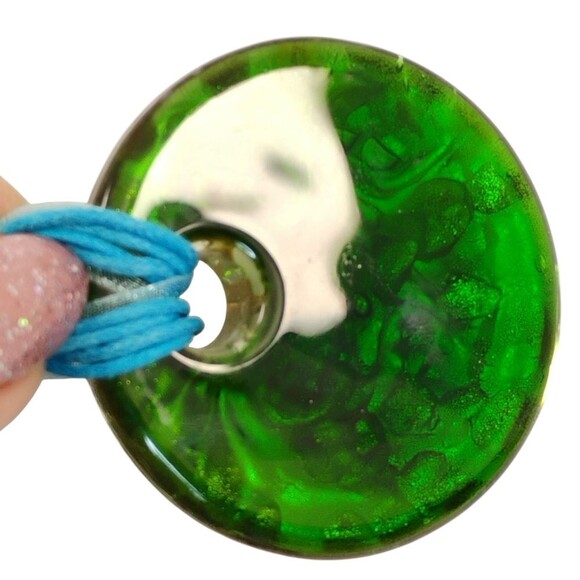 ART GLASS PENDANT NECKLACE ROPE CIRCLE HEART SWIRL GLITTER HANDMADE - Picture 10 of 15